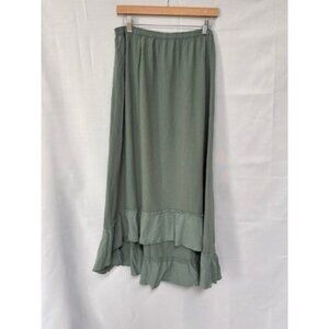 Oh My Gauze Womens Ruffle Hem Maxi Skirt - Sage Green 100% Cotton Elastic Waist